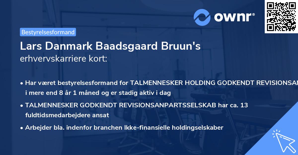 Lars Danmark Baadsgaard Bruun's erhvervskarriere kort