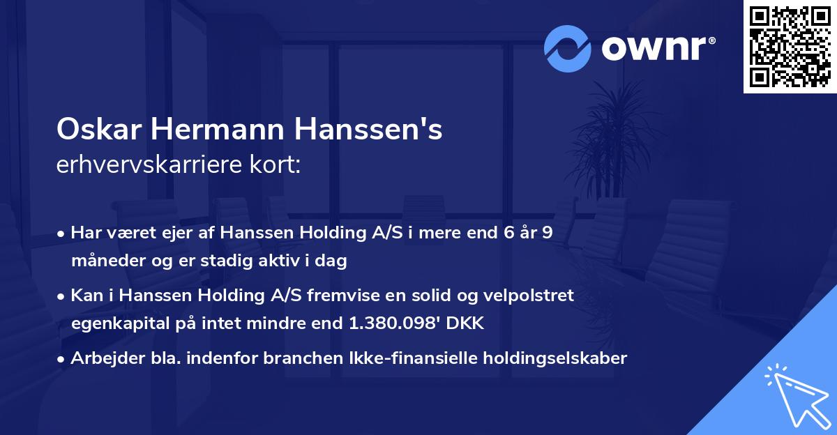 Oskar Hermann Hanssen's erhvervskarriere kort