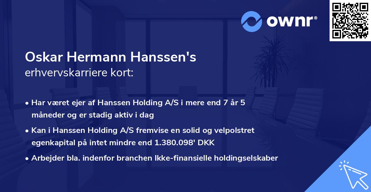 Oskar Hermann Hanssen's erhvervskarriere kort