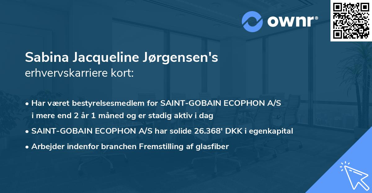 Sabina Jacqueline Jørgensen's erhvervskarriere kort