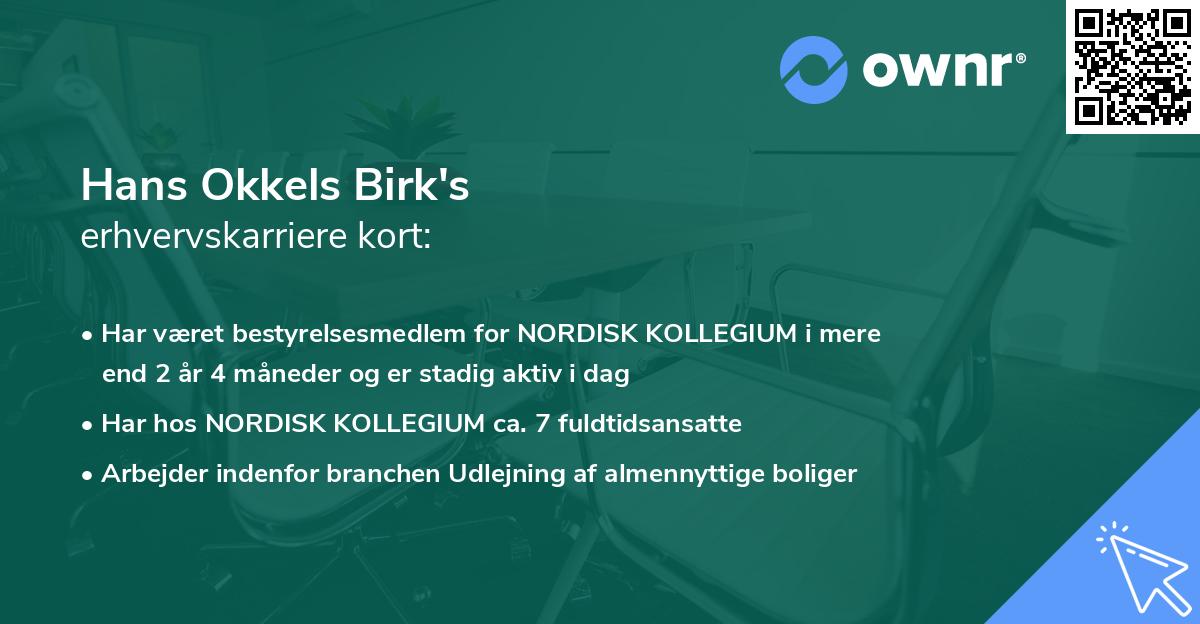 Hans Okkels Birk's erhvervskarriere kort