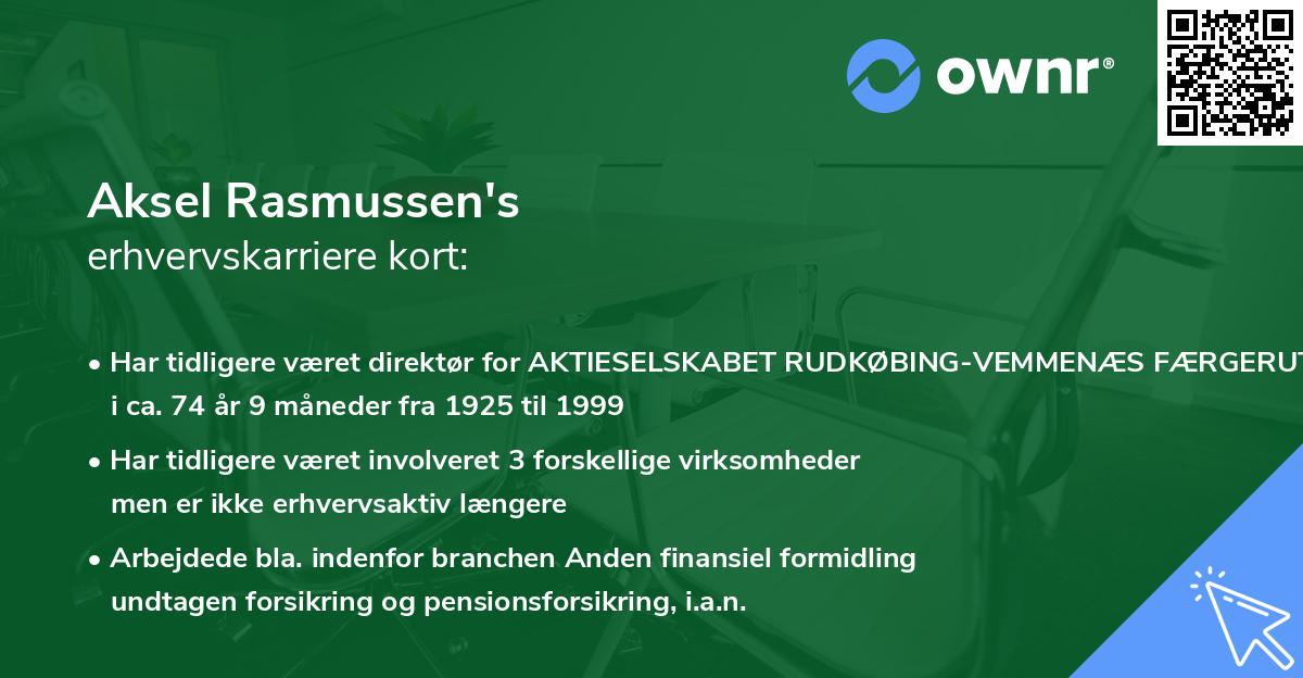 Aksel Rasmussen's erhvervskarriere kort