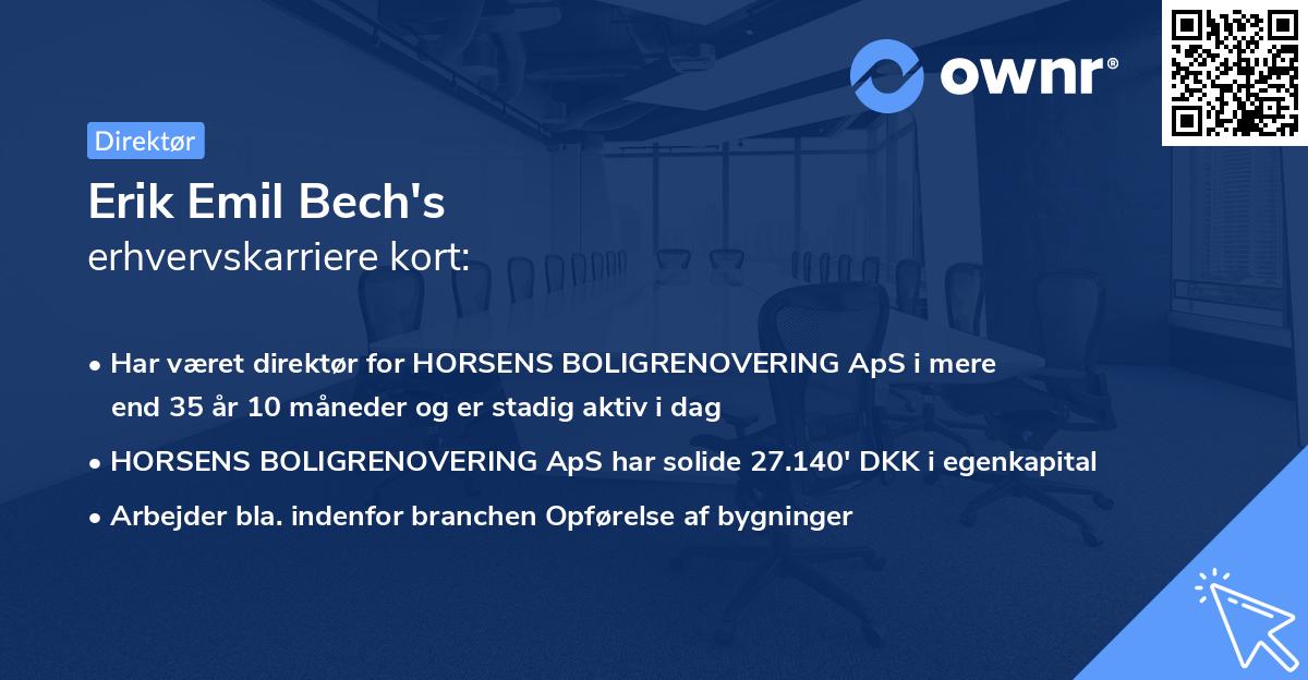 Erik Emil Bech's erhvervskarriere kort