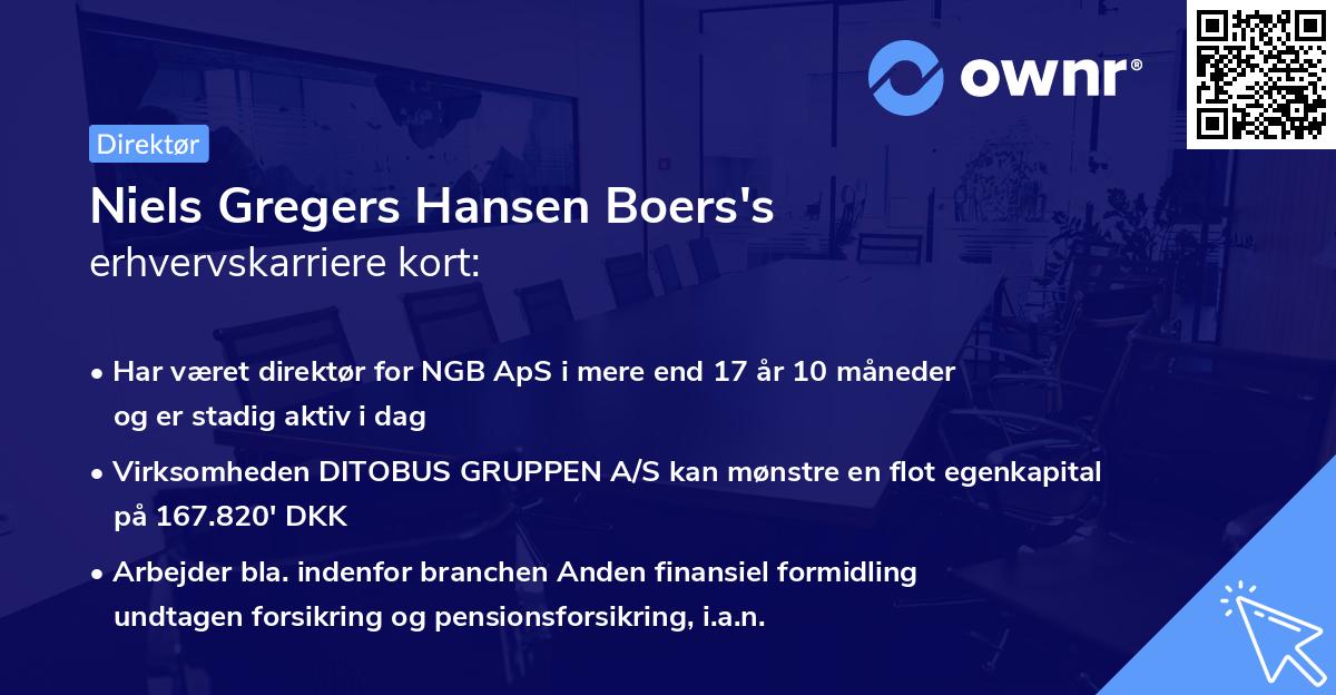 Niels Gregers Hansen Boers's erhvervskarriere kort