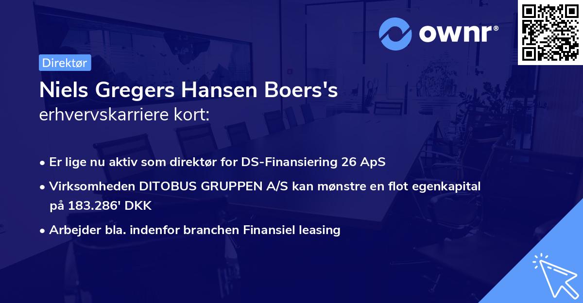 Niels Gregers Hansen Boers's erhvervskarriere kort