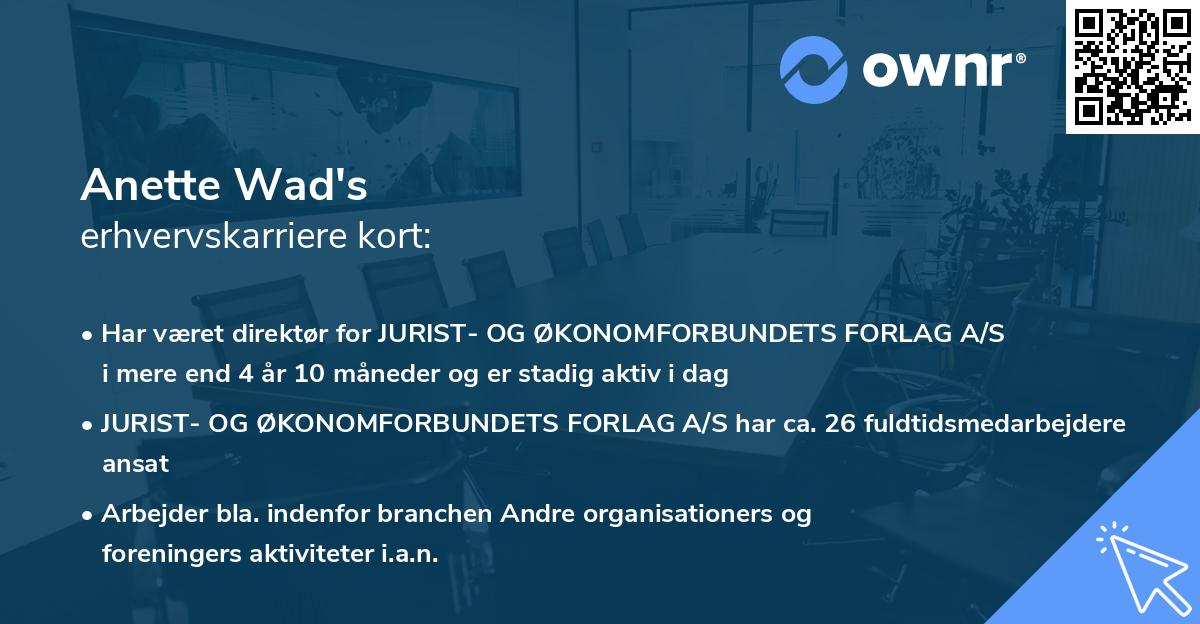 Anette Wad's erhvervskarriere kort