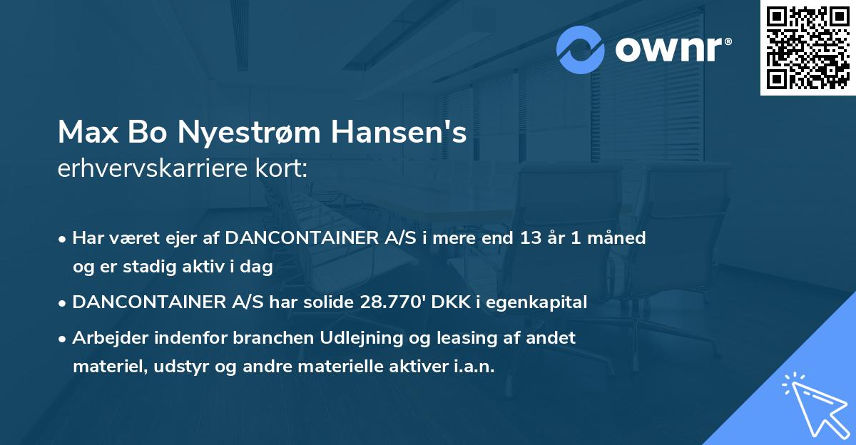 Max Bo Nyestrøm Hansen's erhvervskarriere kort