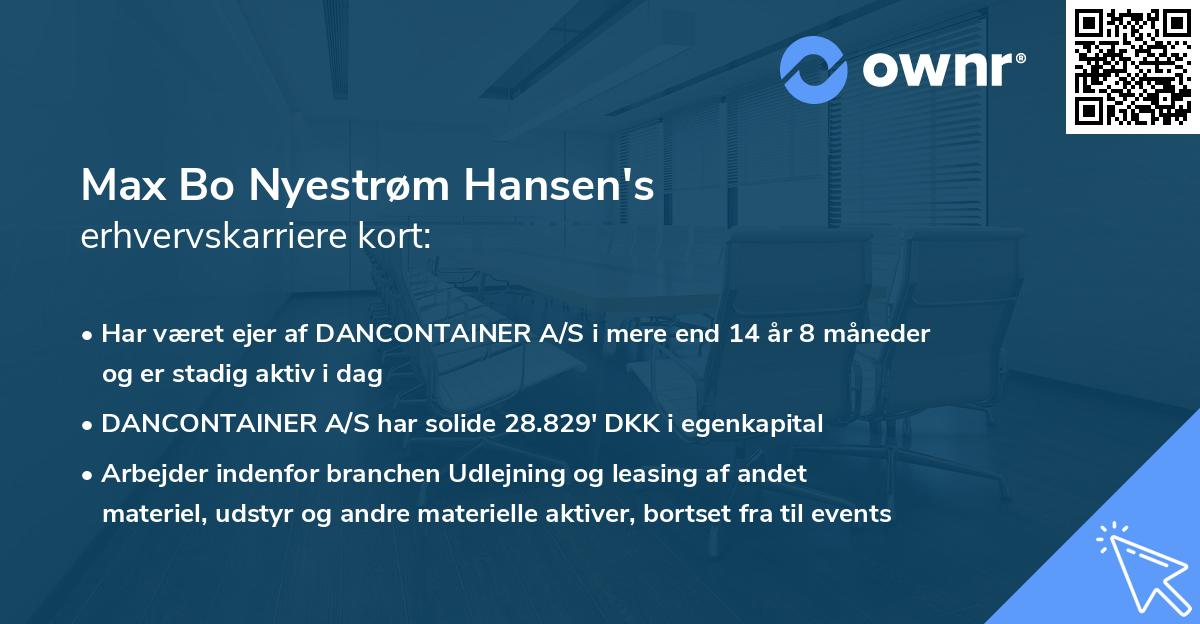 Max Bo Nyestrøm Hansen's erhvervskarriere kort