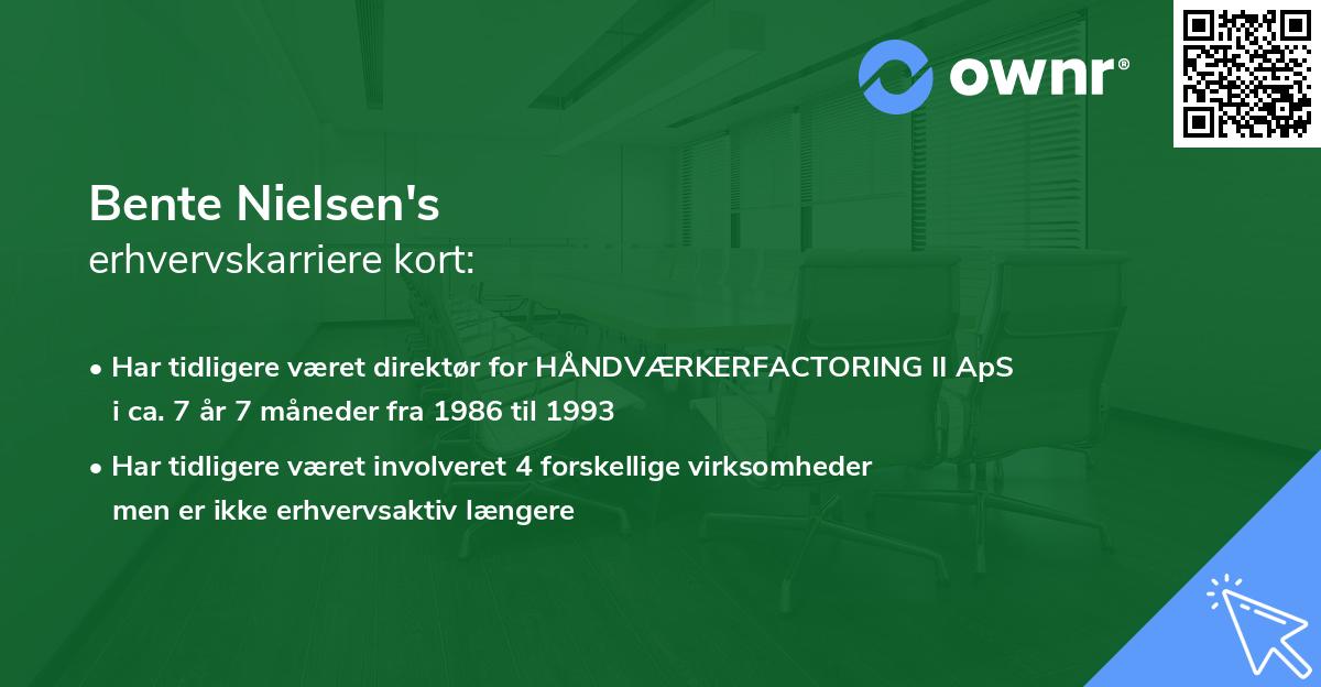 Bente Nielsen's erhvervskarriere kort