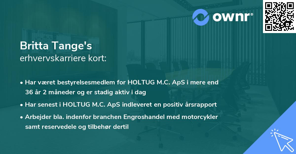 Britta Tange's erhvervskarriere kort