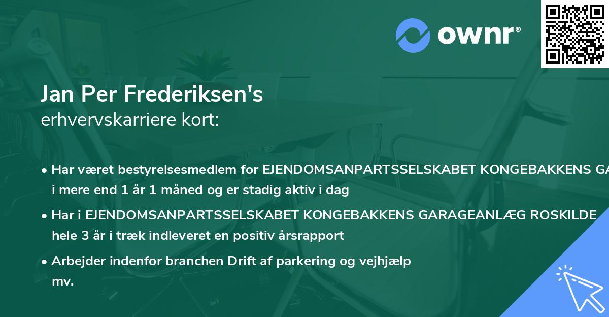 Jan Per Frederiksen's erhvervskarriere kort