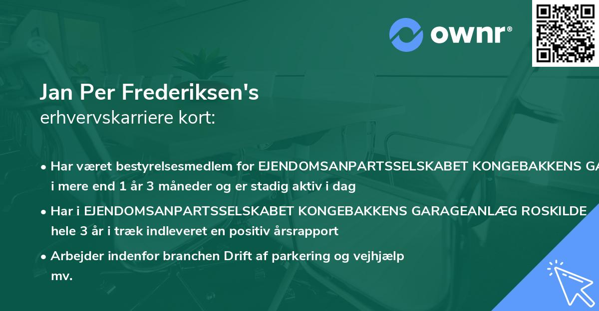 Jan Per Frederiksen's erhvervskarriere kort