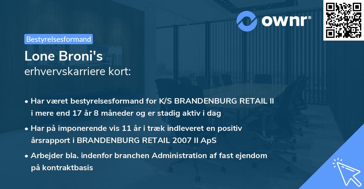 Lone Broni's erhvervskarriere kort