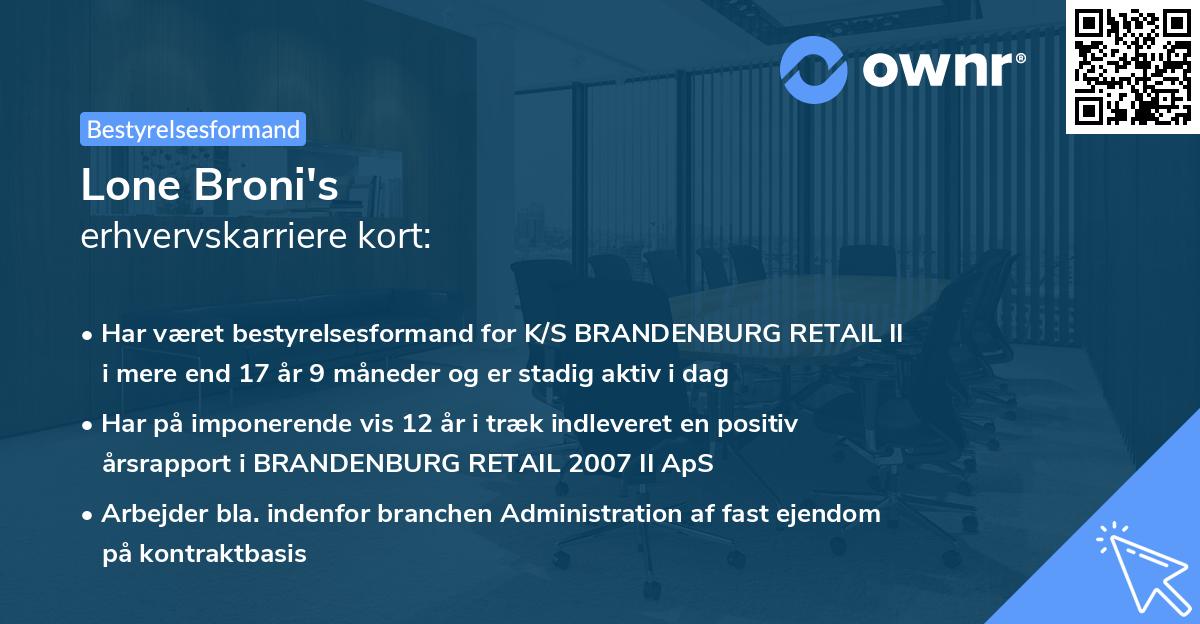 Lone Broni's erhvervskarriere kort