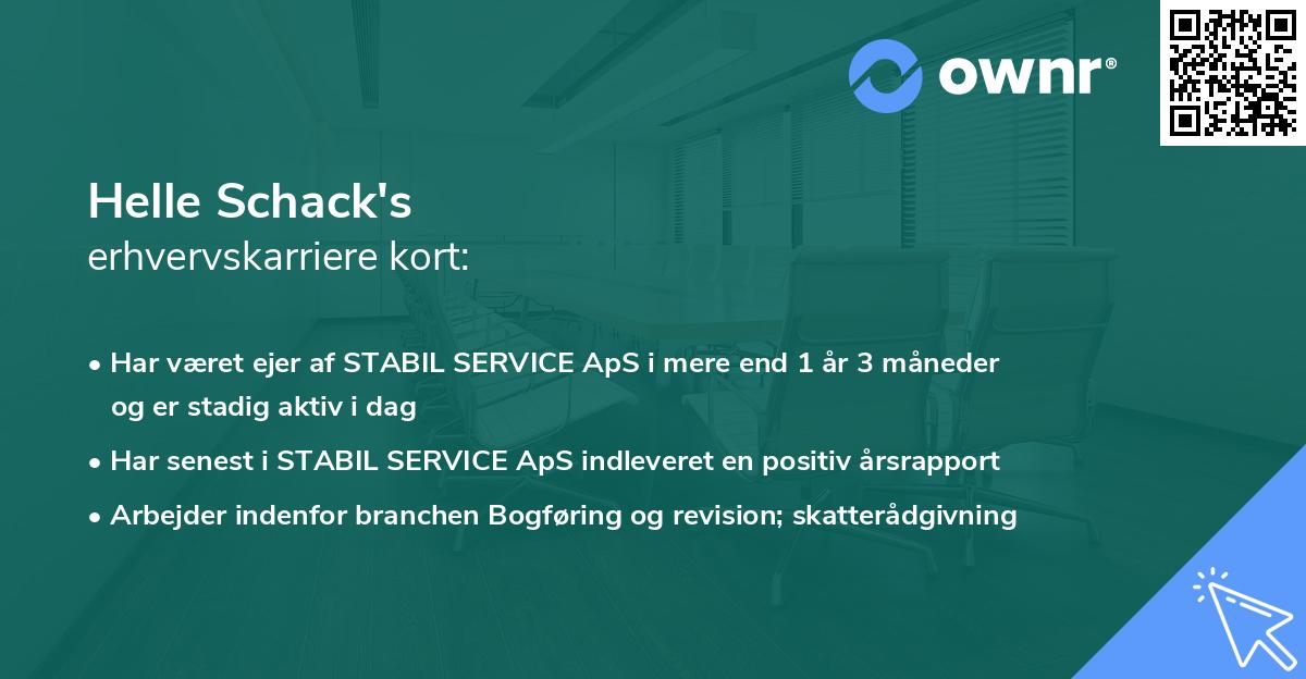 Helle Schack's erhvervskarriere kort
