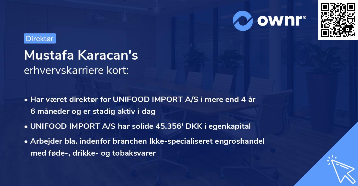 Mustafa Karacan's erhvervskarriere kort