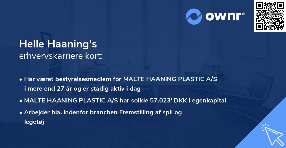Helle Haaning's erhvervskarriere kort
