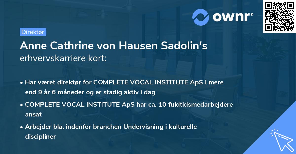 Anne Cathrine von Hausen Sadolin's erhvervskarriere kort