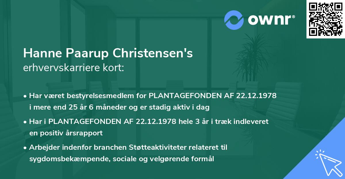 Hanne Paarup Christensen's erhvervskarriere kort