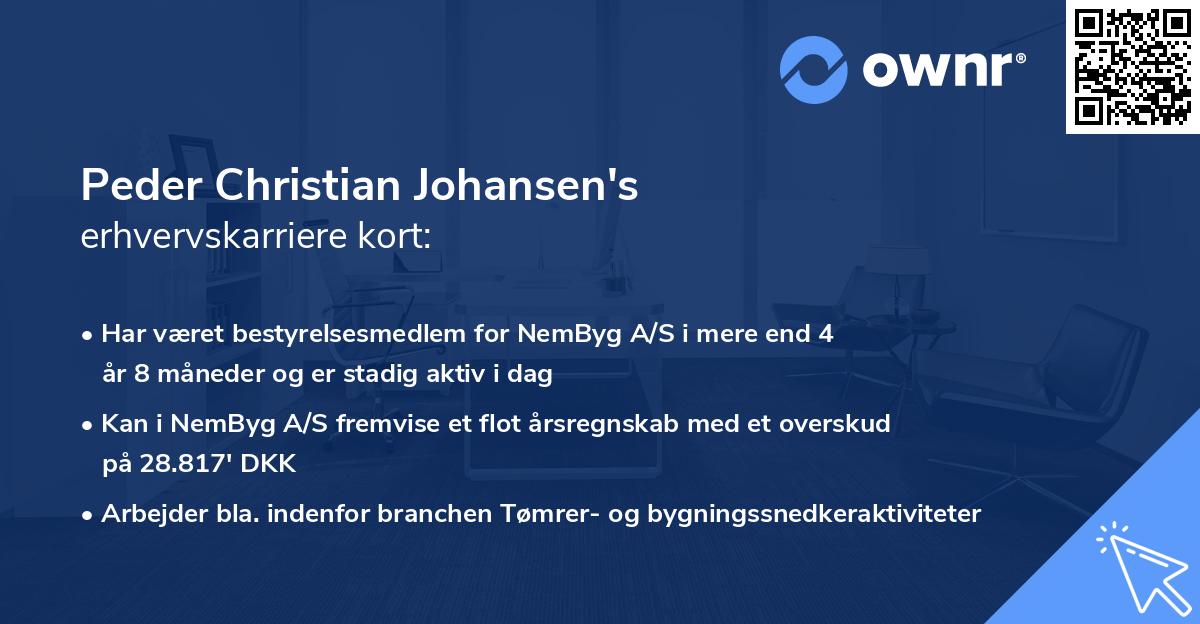 Peder Christian Johansen's erhvervskarriere kort