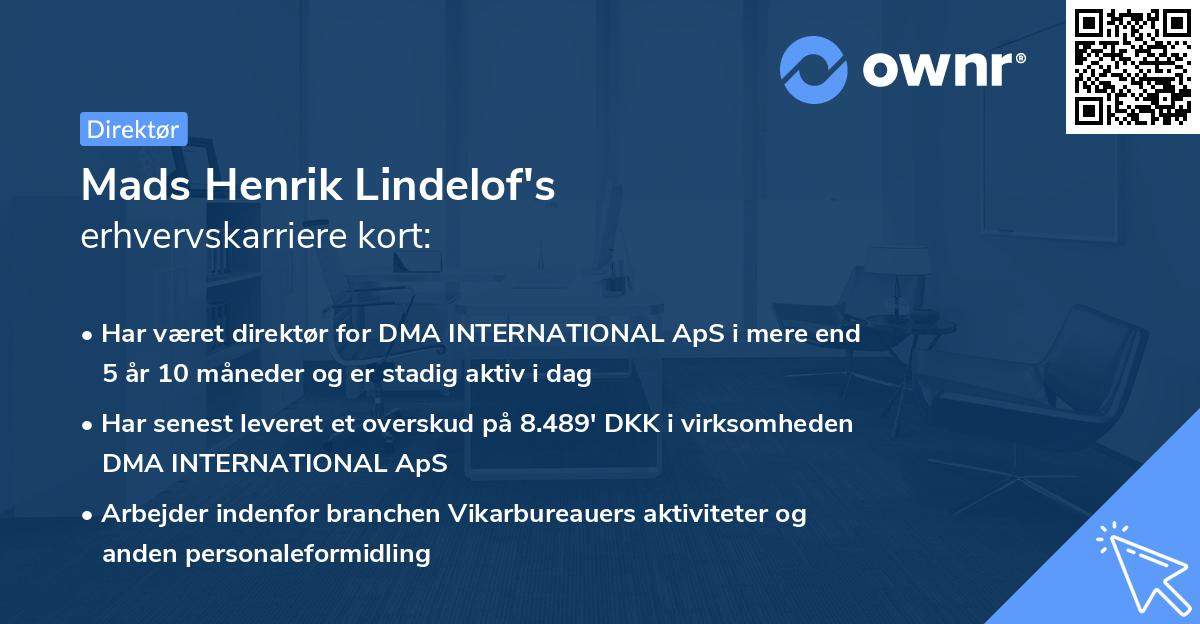 Mads Henrik Lindelof's erhvervskarriere kort