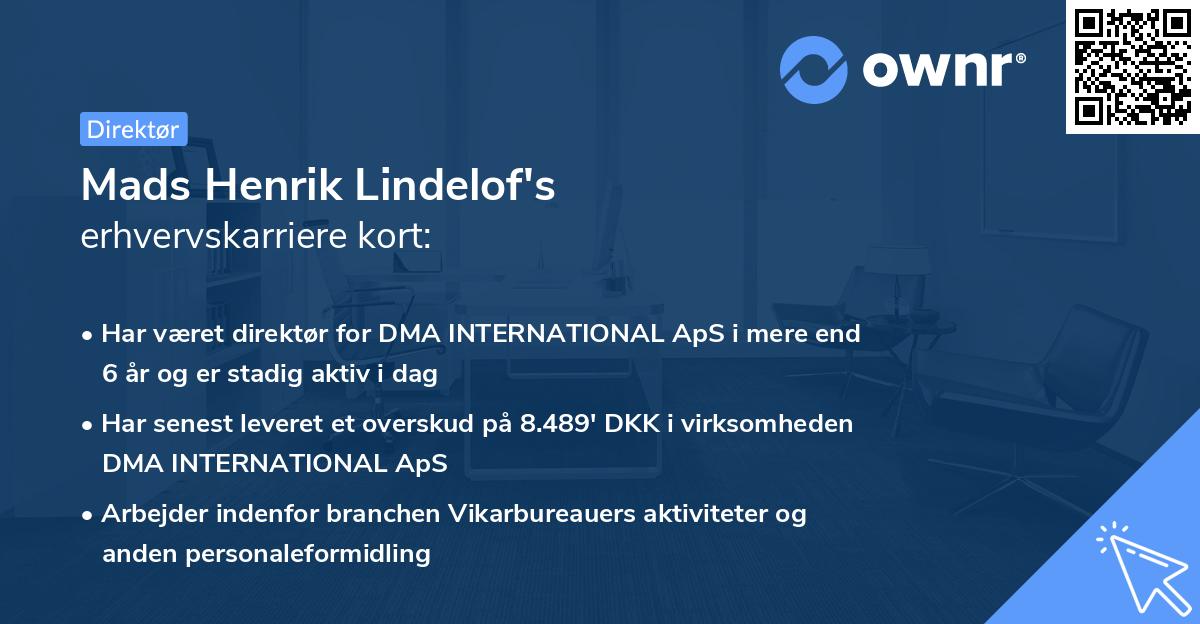 Mads Henrik Lindelof's erhvervskarriere kort