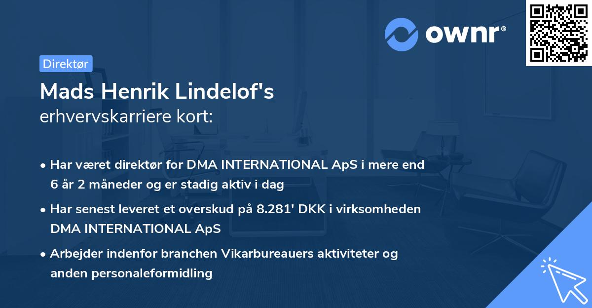 Mads Henrik Lindelof's erhvervskarriere kort