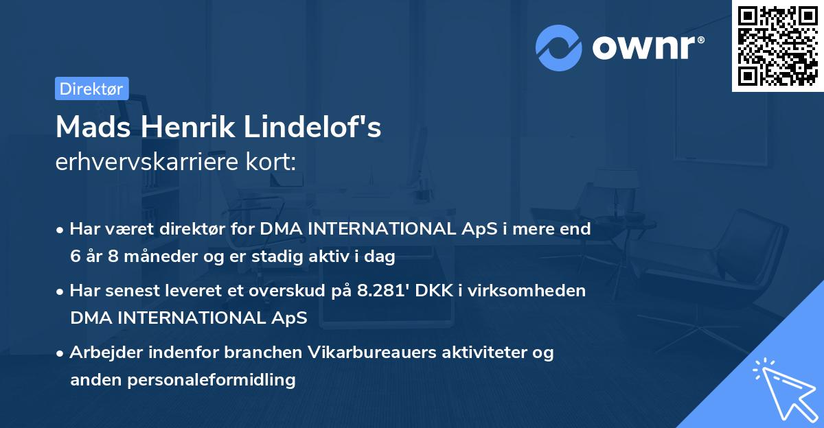 Mads Henrik Lindelof's erhvervskarriere kort