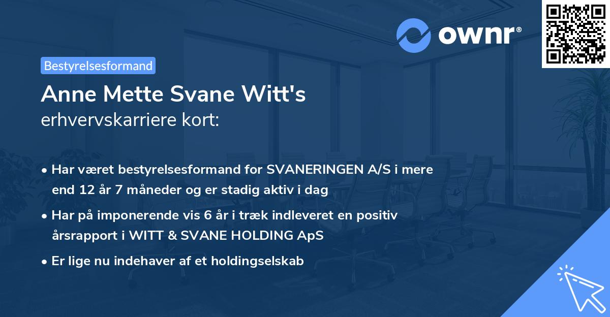 Anne Mette Svane Witt's erhvervskarriere kort