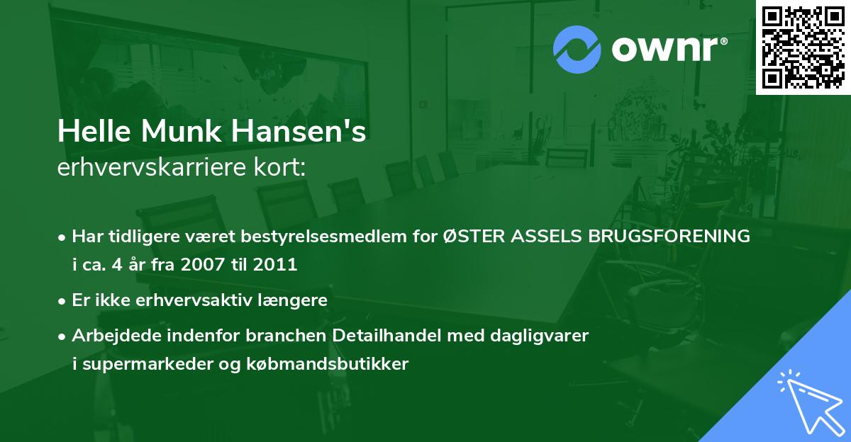 Helle Munk Hansen's erhvervskarriere kort