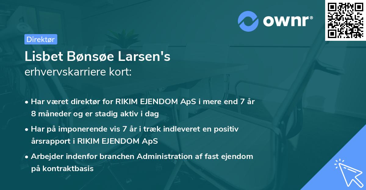 Lisbet Bønsøe Larsen's erhvervskarriere kort