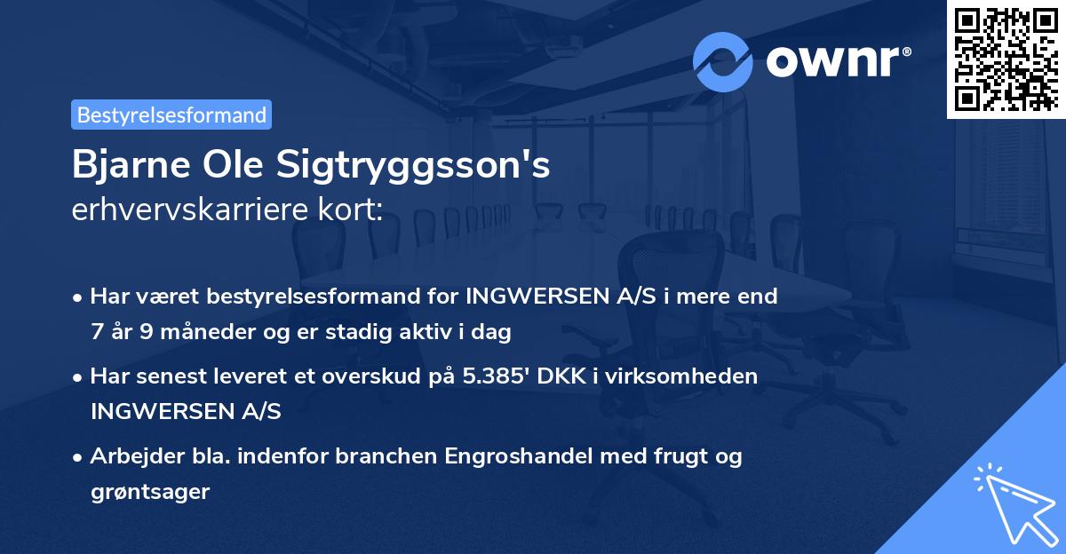 Bjarne Ole Sigtryggsson's erhvervskarriere kort
