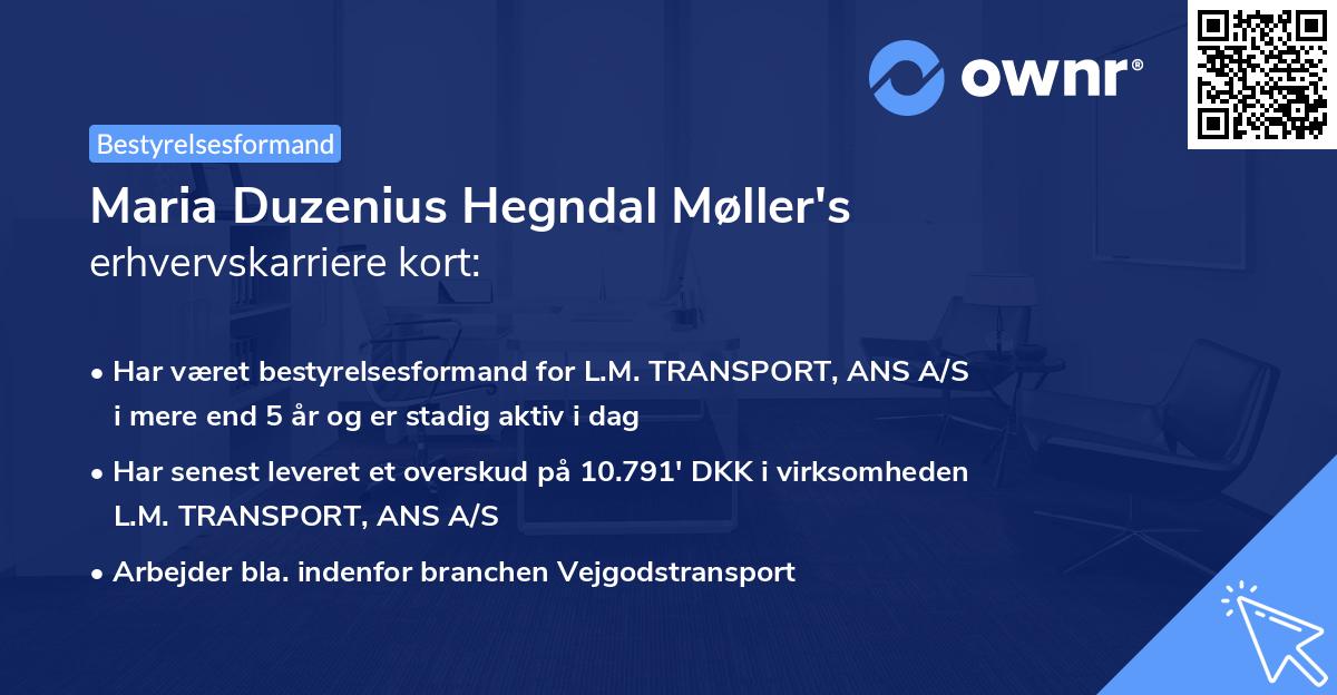 Maria Duzenius Hegndal Møller's erhvervskarriere kort