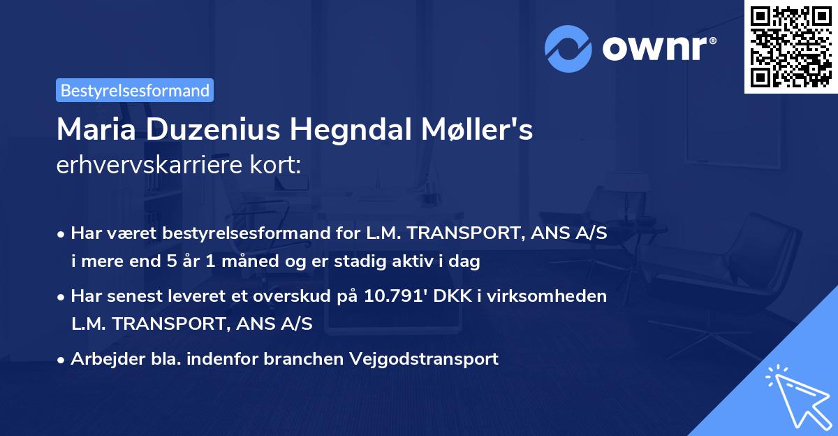 Maria Duzenius Hegndal Møller's erhvervskarriere kort