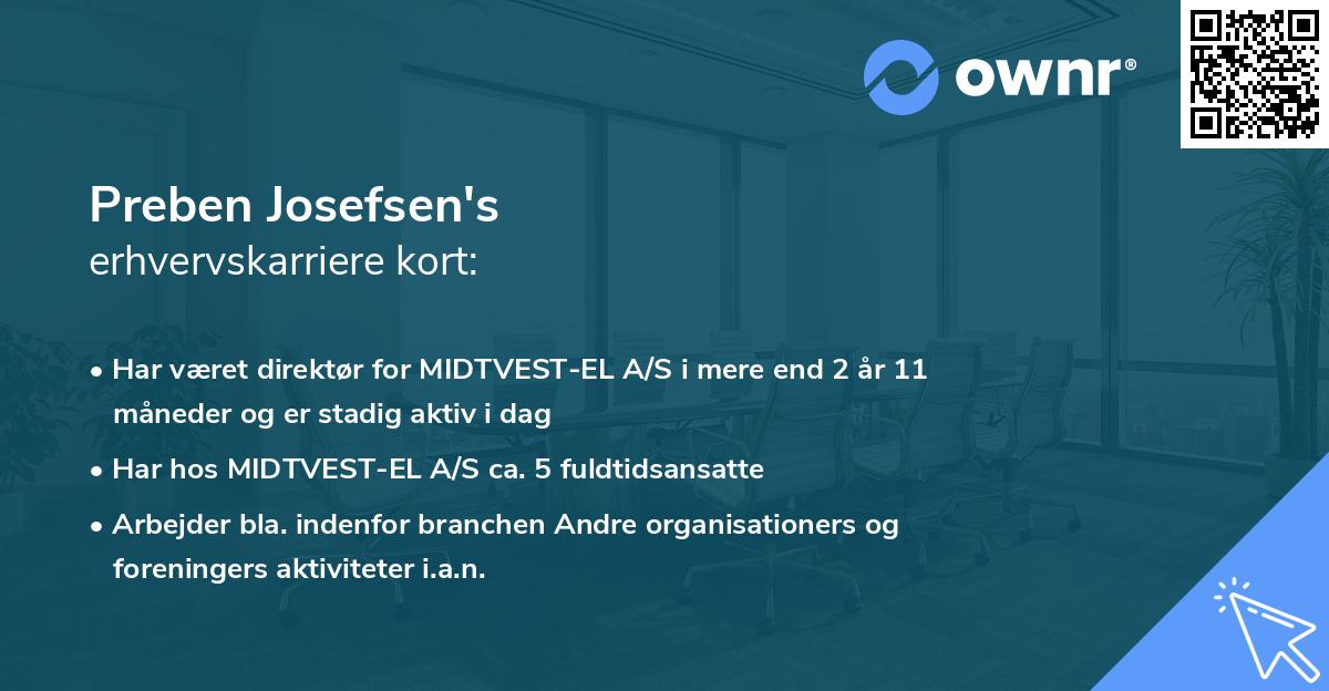 Preben Josefsen's erhvervskarriere kort