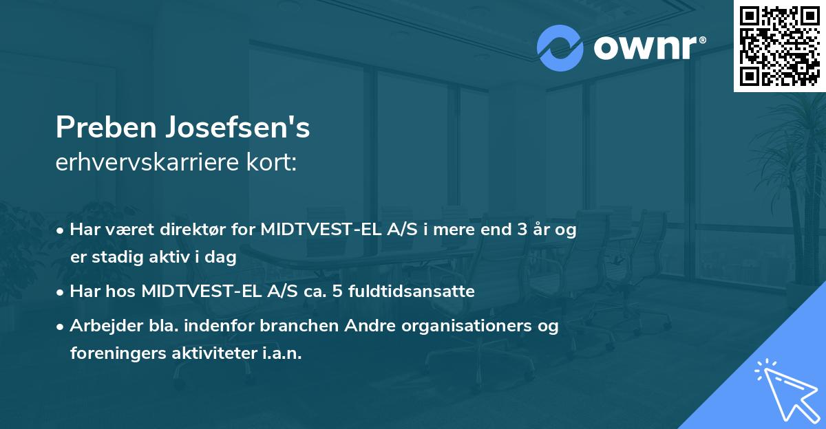 Preben Josefsen's erhvervskarriere kort