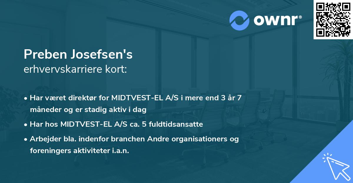 Preben Josefsen's erhvervskarriere kort