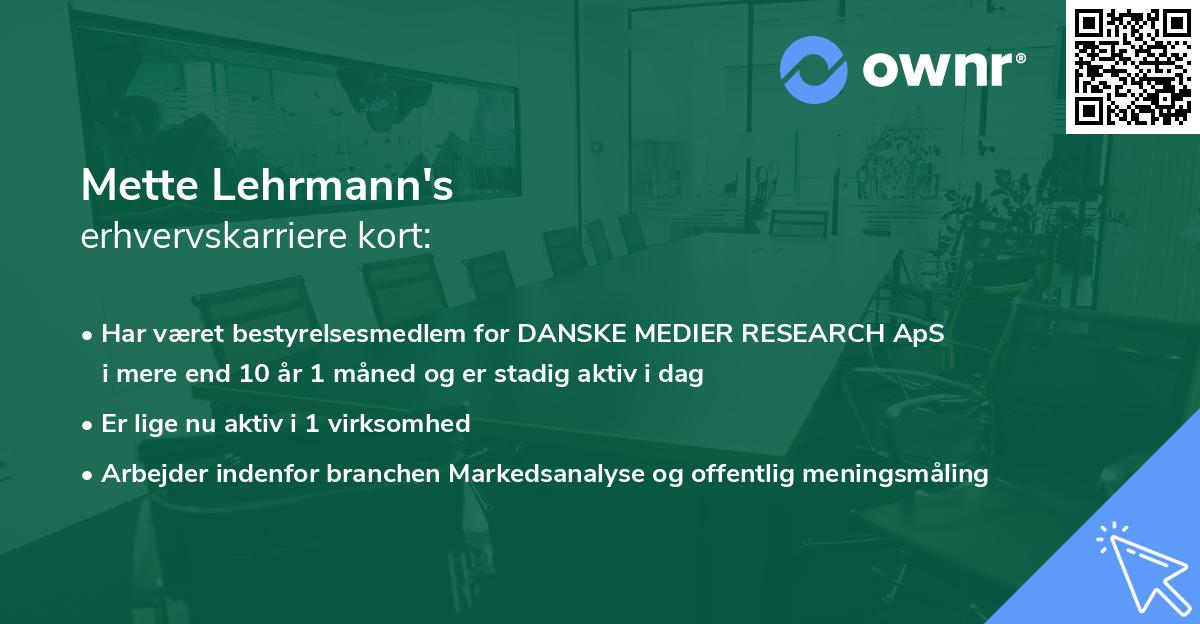 Mette Lehrmann's erhvervskarriere kort