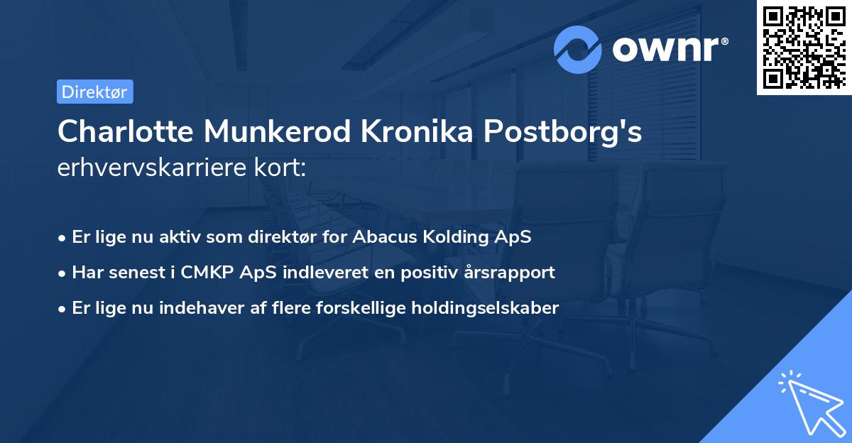 Charlotte Munkerod Kronika Postborg's erhvervskarriere kort