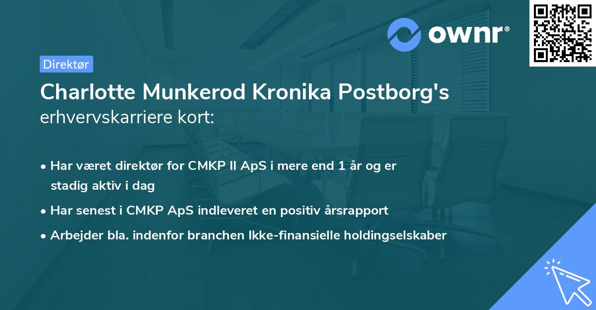 Charlotte Munkerod Kronika Postborg's erhvervskarriere kort