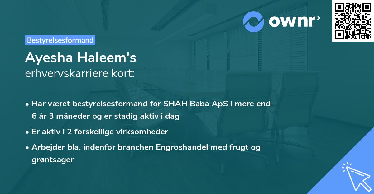 Ayesha Haleem's erhvervskarriere kort