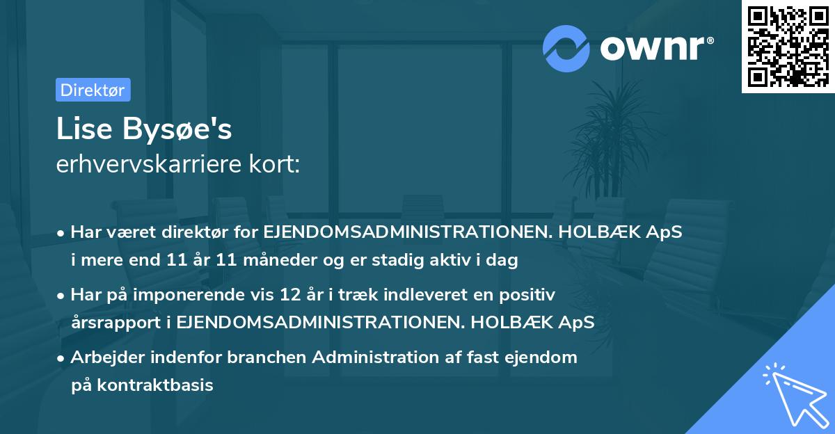 Lise Bysøe's erhvervskarriere kort