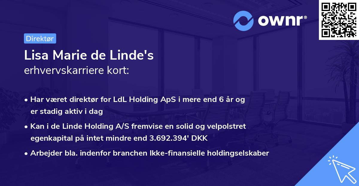 Lisa Marie de Linde's erhvervskarriere kort
