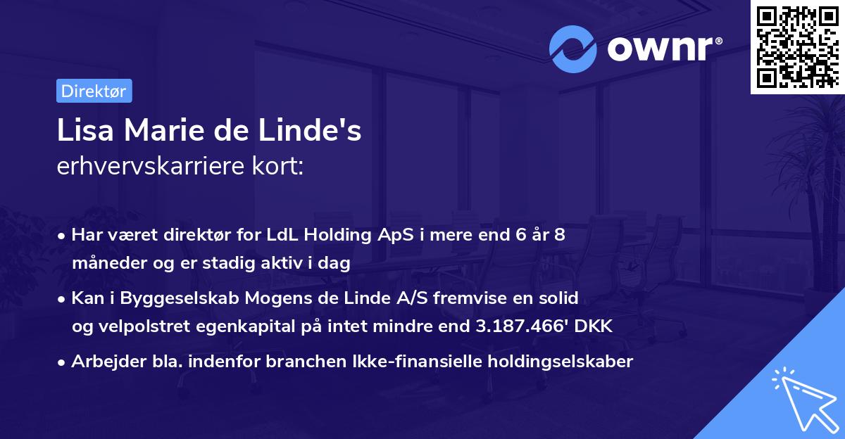 Lisa Marie de Linde's erhvervskarriere kort