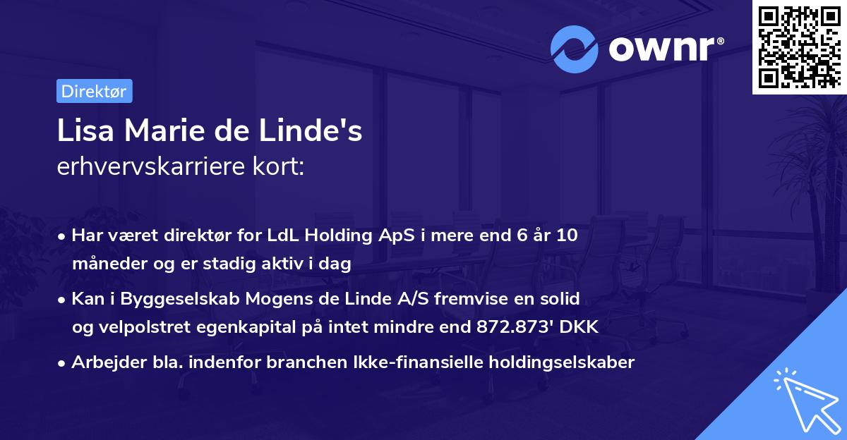 Lisa Marie de Linde's erhvervskarriere kort