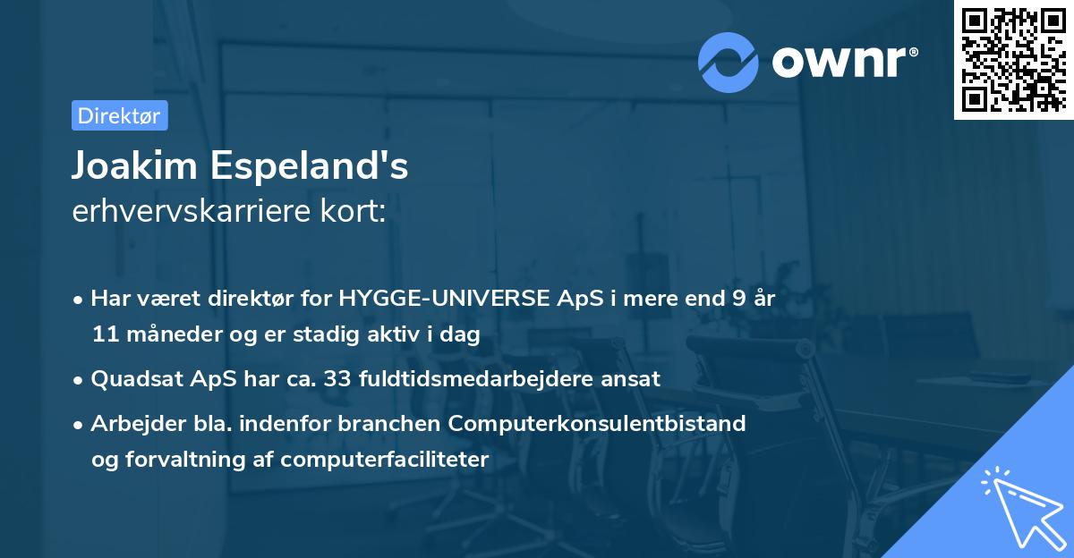 Joakim Espeland's erhvervskarriere kort