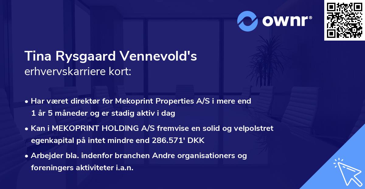Tina Rysgaard Vennevold's erhvervskarriere kort