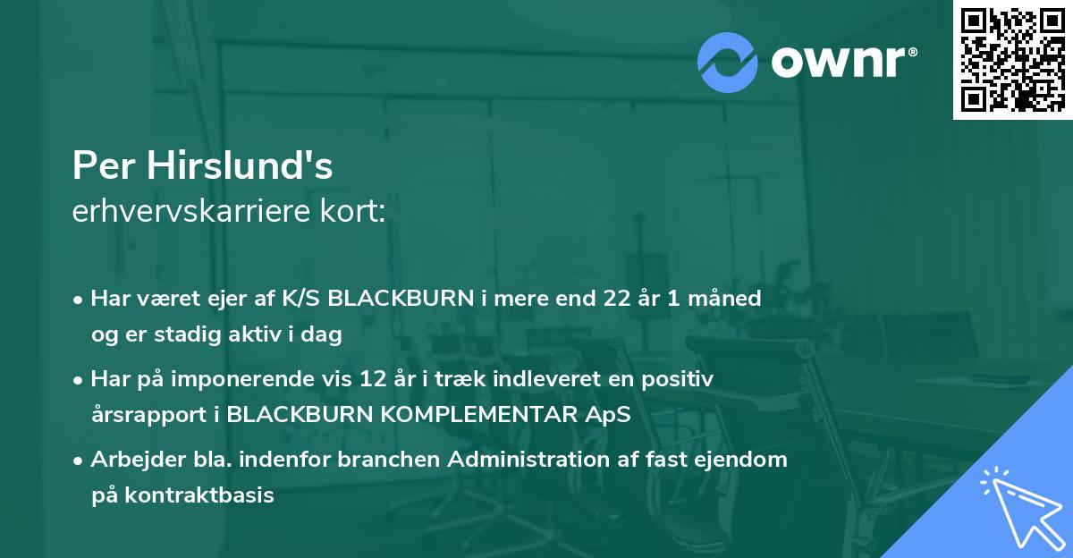 Per Hirslund's erhvervskarriere kort