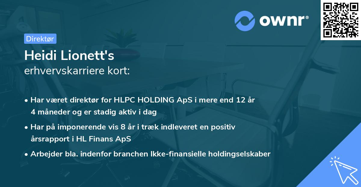 Heidi Lionett's erhvervskarriere kort