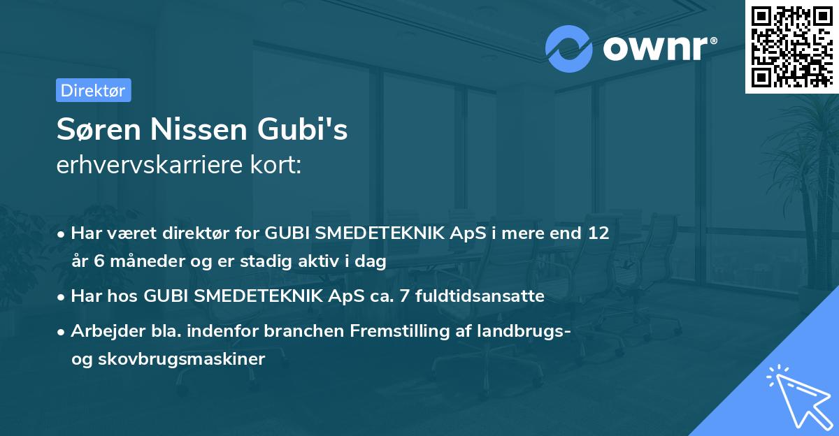 Søren Nissen Gubi's erhvervskarriere kort